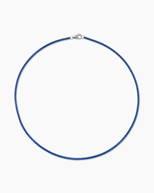 Mens Box Chain Necklace in Sterling Silver with Blue Stainless Steel, 2.7mm