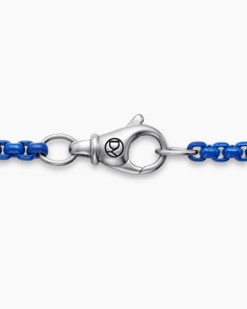 Mens Box Chain Necklace in Sterling Silver with Blue Stainless Steel, 2.7mm