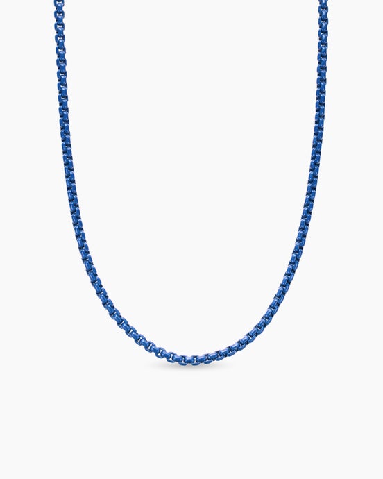 Box Chain Necklace in Sterling Silver with Blue Stainless Steel, 2.7mm