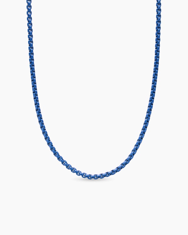 Box Chain Necklace in Sterling Silver with Blue Stainless Steel, 2.7mm