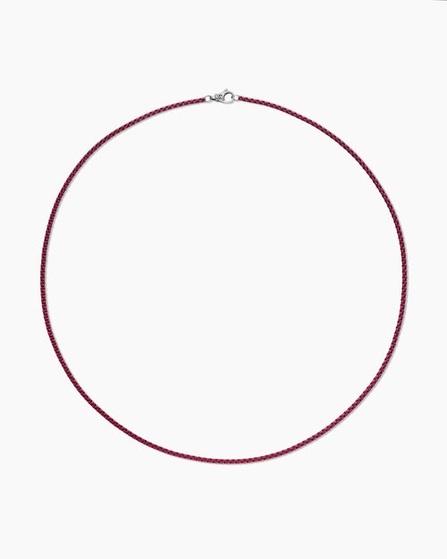 Mens Box Chain Necklace in Sterling Silver with Burgundy Stainless Steel, 2.7mm