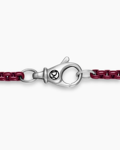 Mens Box Chain Necklace in Sterling Silver with Burgundy Stainless Steel, 2.7mm