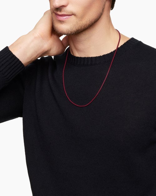 Mens Box Chain Necklace in Sterling Silver with Burgundy Stainless Steel, 2.7mm