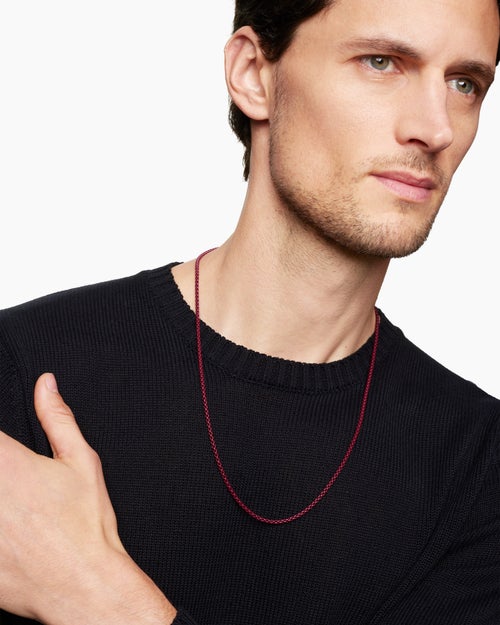 Mens Box Chain Necklace in Sterling Silver with Burgundy Stainless Steel, 2.7mm
