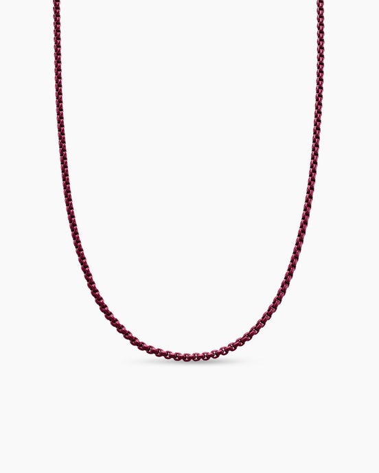 Box Chain Necklace in Sterling Silver with Burgundy Stainless Steel, 2.7mm