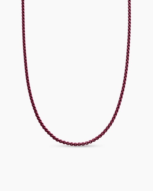 Mens Box Chain Necklace in Sterling Silver with Burgundy Stainless Steel, 2.7mm