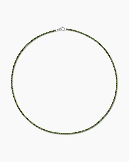 Mens Box Chain Necklace in Sterling Silver with Green Stainless Steel, 2.7mm
