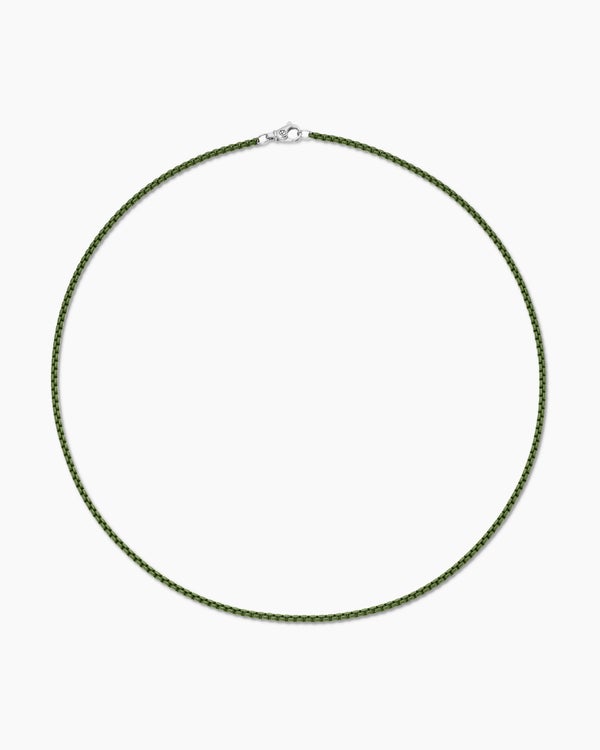Box Chain Necklace in Sterling Silver with Green Stainless Steel, 2.7mm