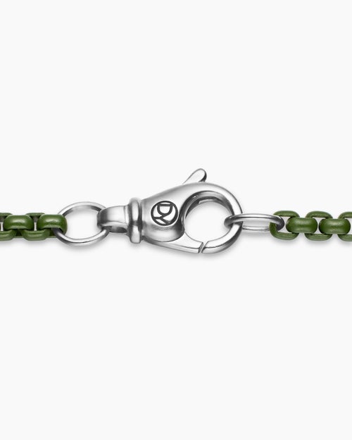 Mens Box Chain Necklace in Sterling Silver with Green Stainless Steel, 2.7mm