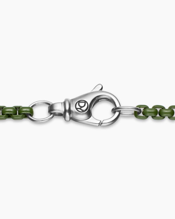 Box Chain Necklace in Sterling Silver with Green Stainless Steel, 2.7mm