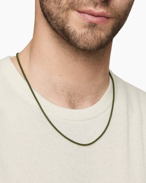 Box Chain Necklace in Sterling Silver with Green Stainless Steel, 2.7mm