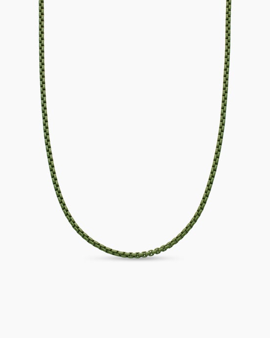 Box Chain Necklace in Sterling Silver with Green Stainless Steel