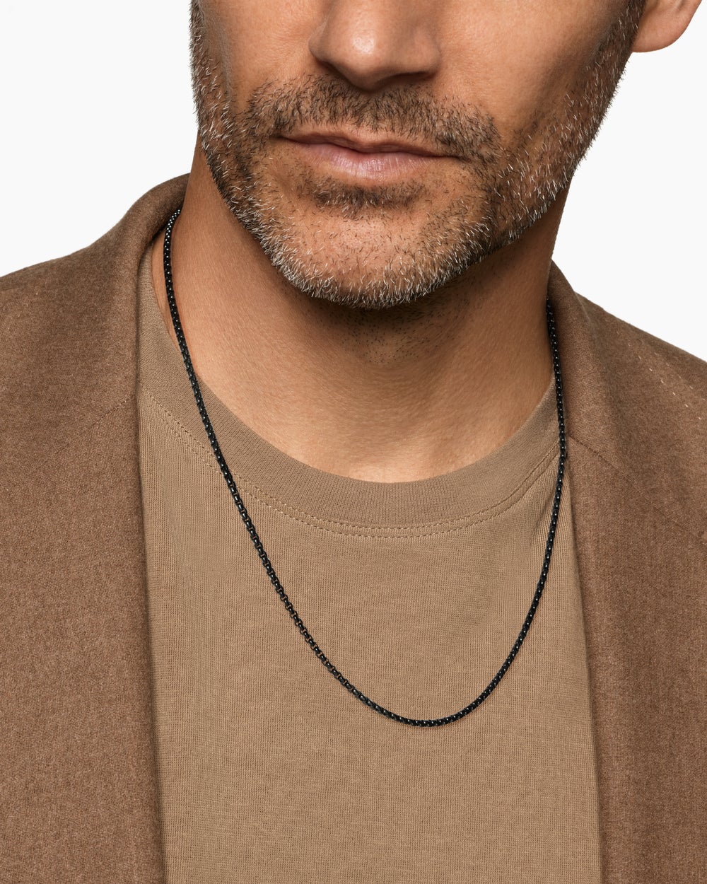 Mens Box Chain Necklace in Darkened Stainless Steel, 2.7mm