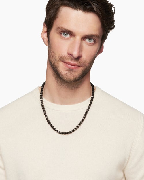 Mens Box Chain Necklace in Stainless Steel and Sterling Silver, 7.3mm