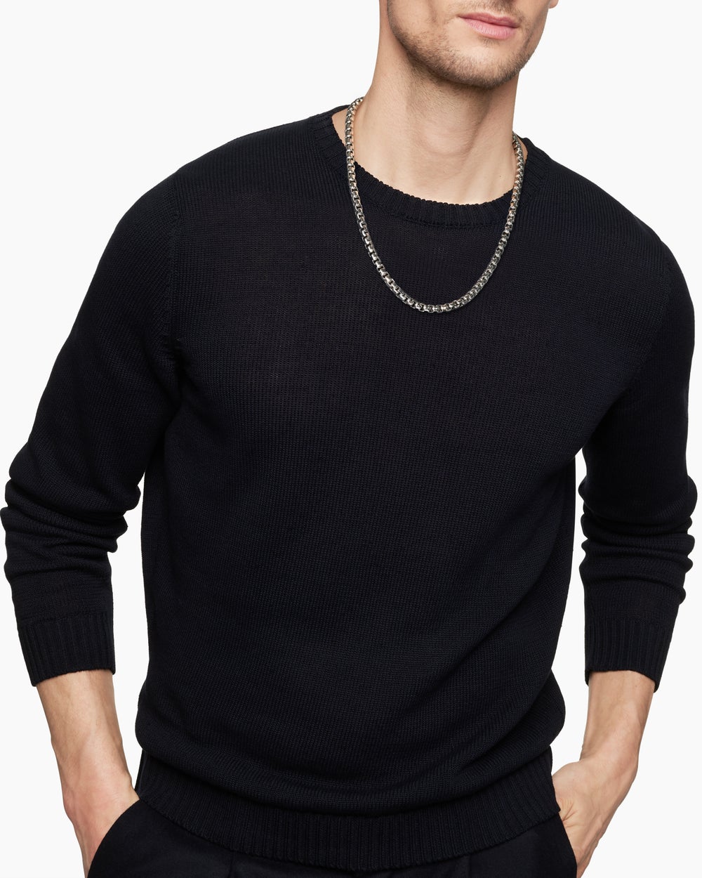 Mens Box Chain Necklace in Sterling Silver, 7.3mm