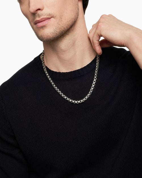 Mens Box Chain Necklace in Sterling Silver, 7.3mm