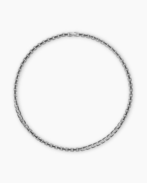 Box Chain Necklace in Sterling Silver with Pavé Black Diamonds, 7.3mm