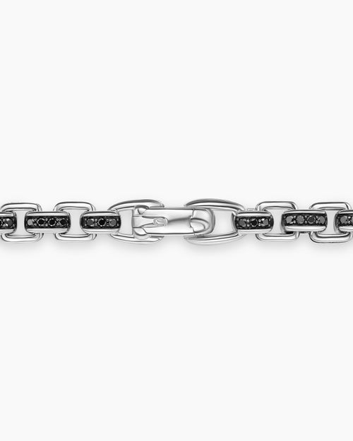 Mens Box Chain Necklace in Sterling Silver with Pavé Black Diamonds, 7.3mm