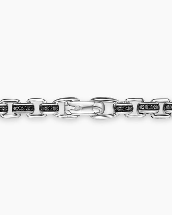 Box Chain Necklace in Sterling Silver with Pavé Black Diamonds, 7.3mm