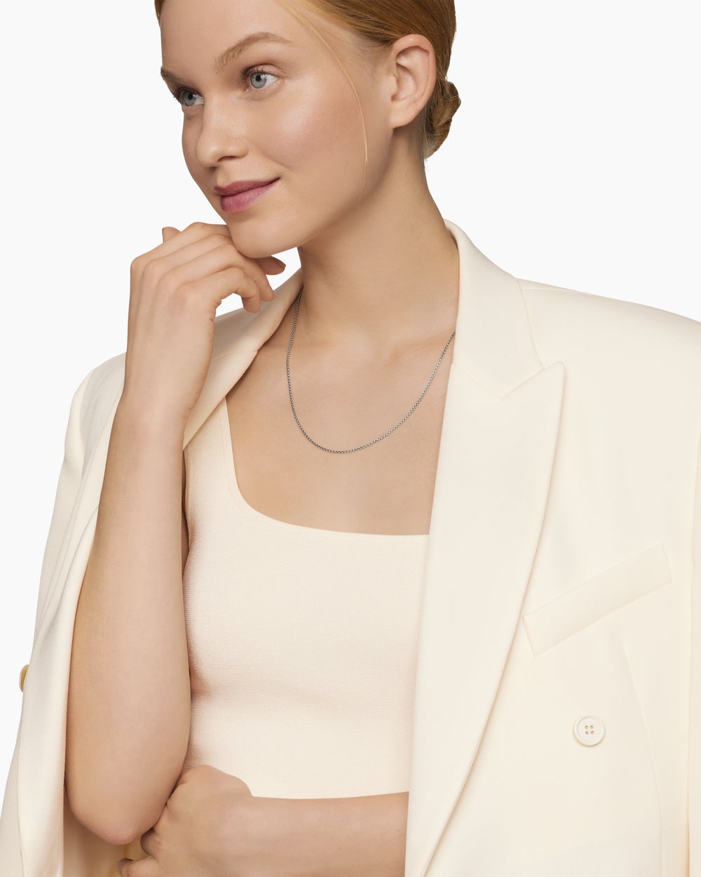 Womens Box Chain Necklace in 18ct White Gold, 1.7mm