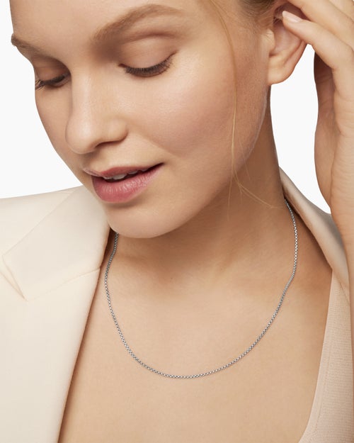 Womens Box Chain Necklace in 18K White Gold, 1.7mm