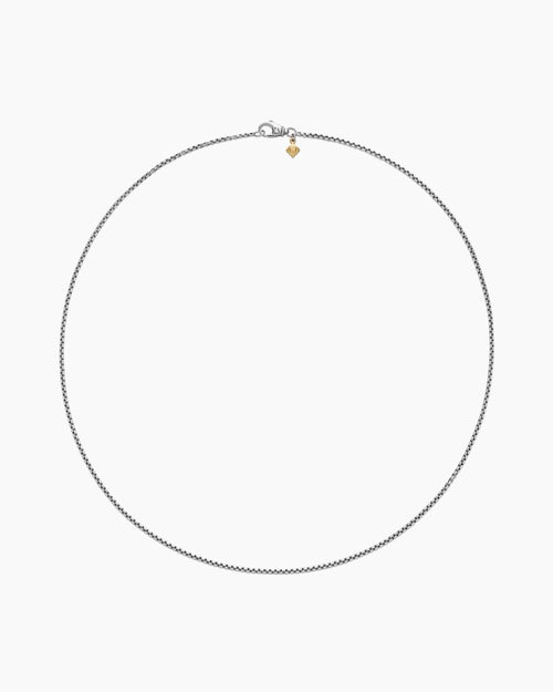 Womens Box Chain Necklace in Sterling Silver with 14K Yellow Gold Accent, 1.7mm