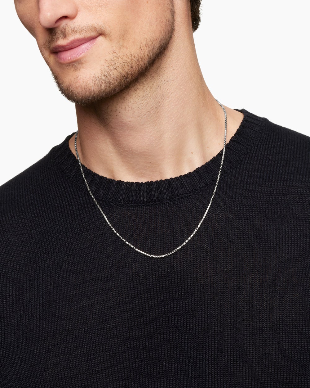 Mens Box Chain Necklace in 18K White Gold, 1.7mm