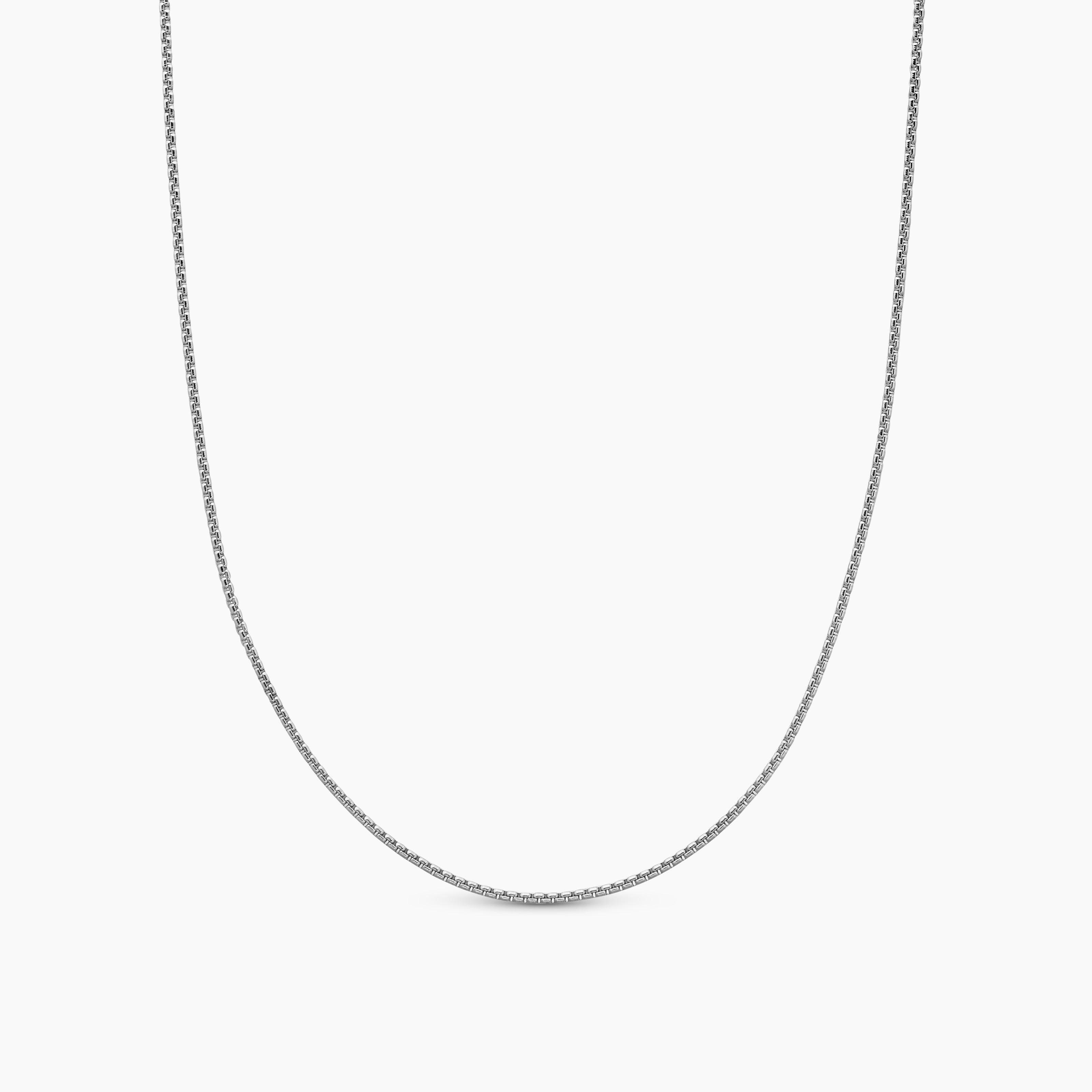 Mens Box Chain Necklace in 18K White Gold, 1.7mm