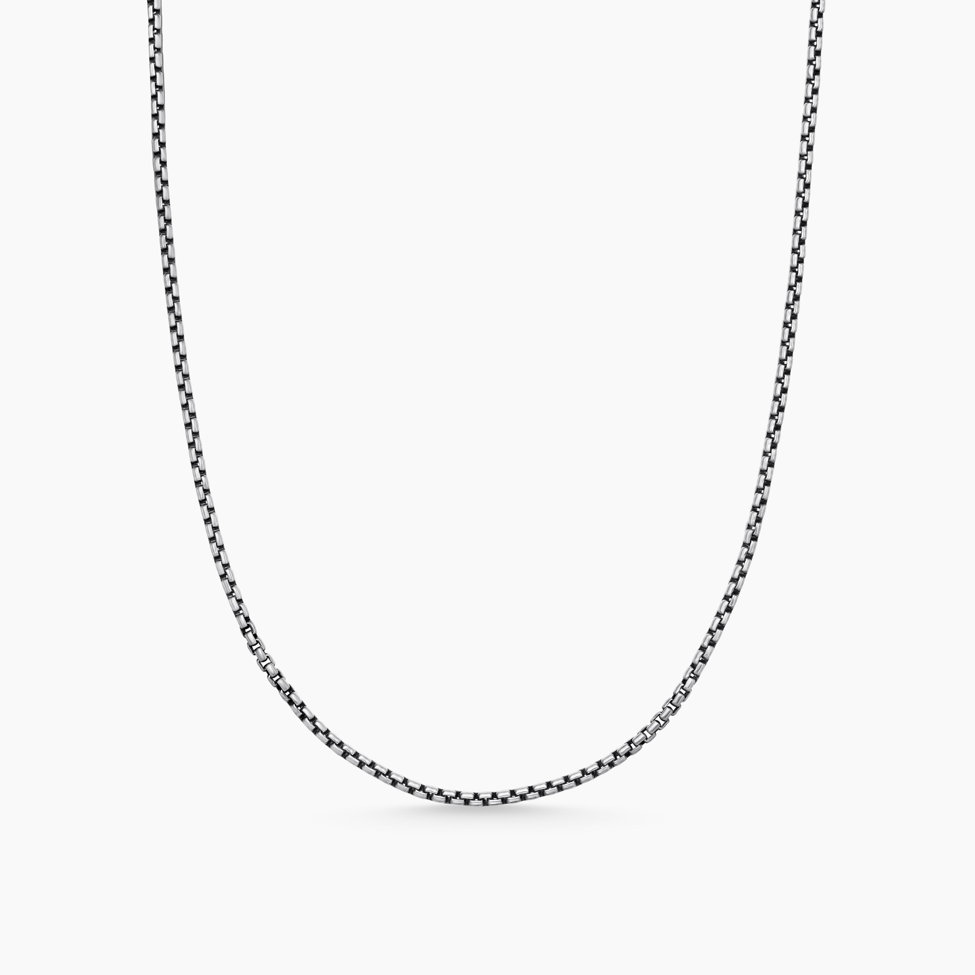Mens Box Chain Necklace in Sterling Silver, 1.7mm