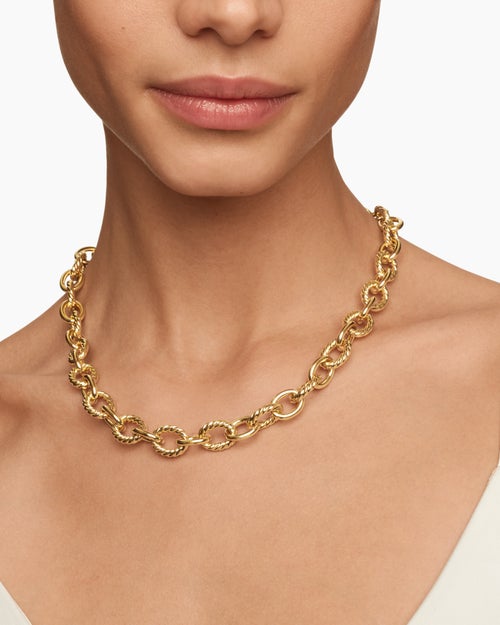 Womens Oval Link Chain Necklace in 18K Yellow Gold, 16mm