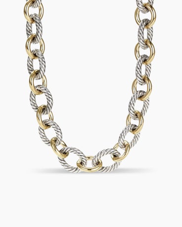 Oval Link Chain Necklace in Sterling Silver with 18K Yellow Gold, 16mm