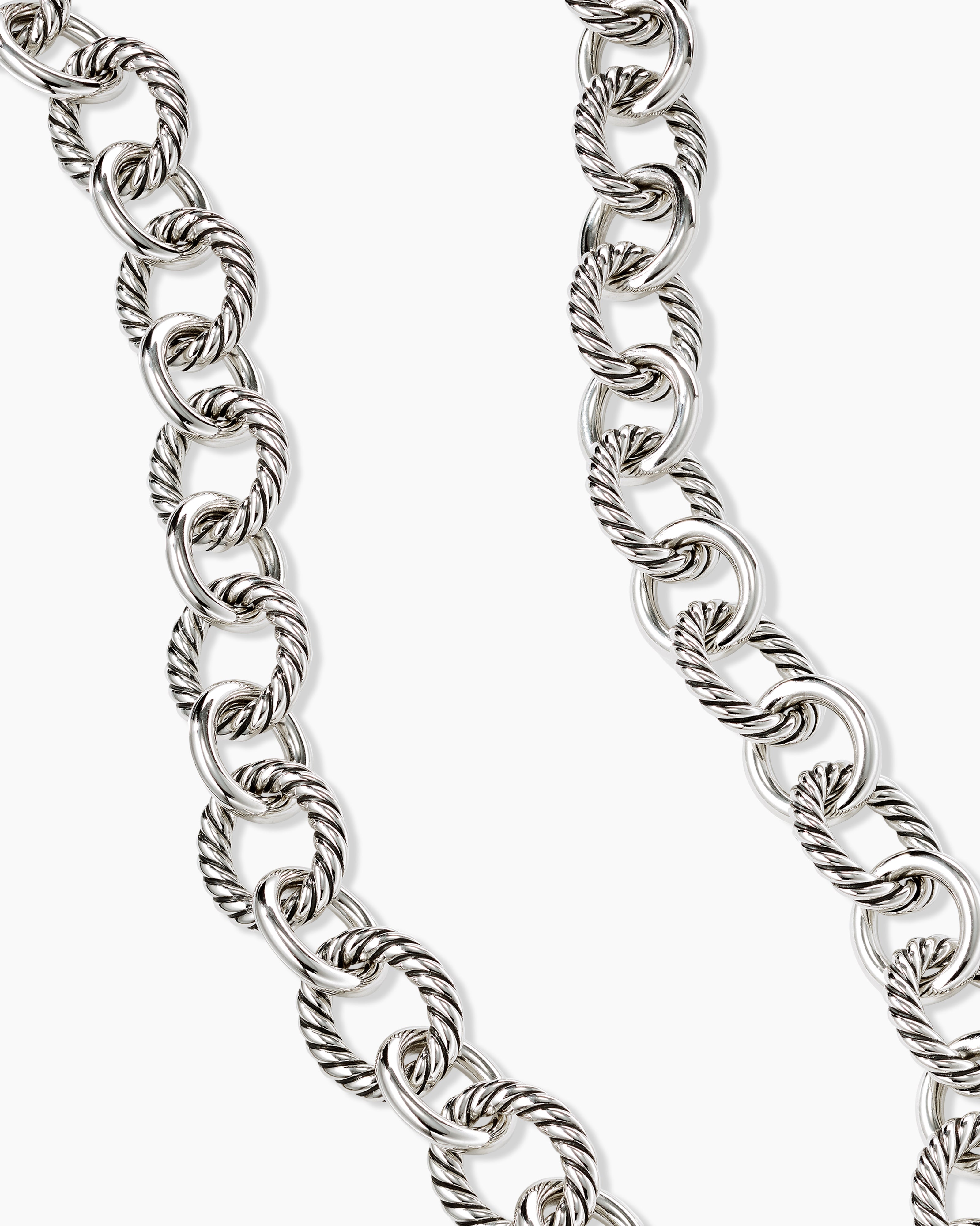 Large Textured Handmade Oval Silver Link Chain