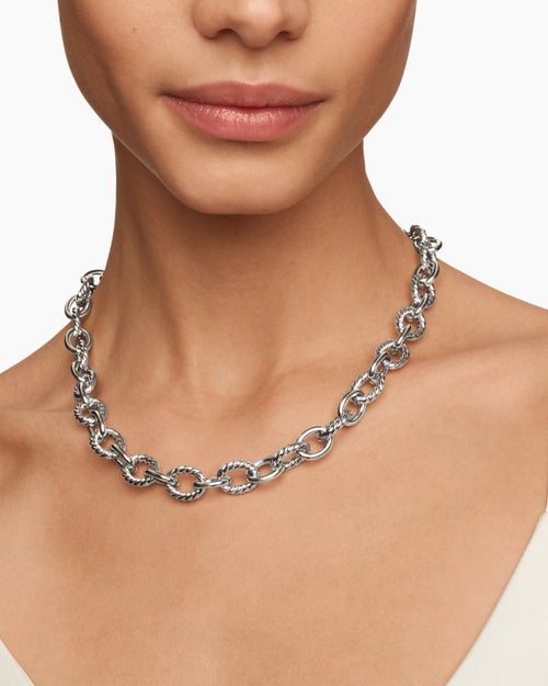 Womens Oval Link Chain Necklace in Sterling Silver, 16mm