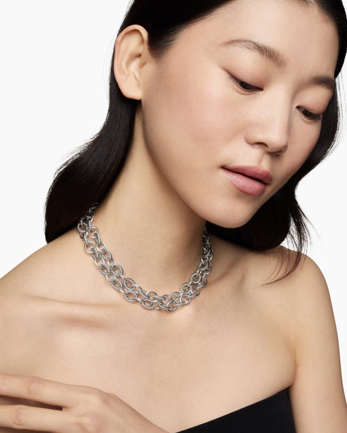 Womens Oval Link Chain Necklace in Sterling Silver, 10mm