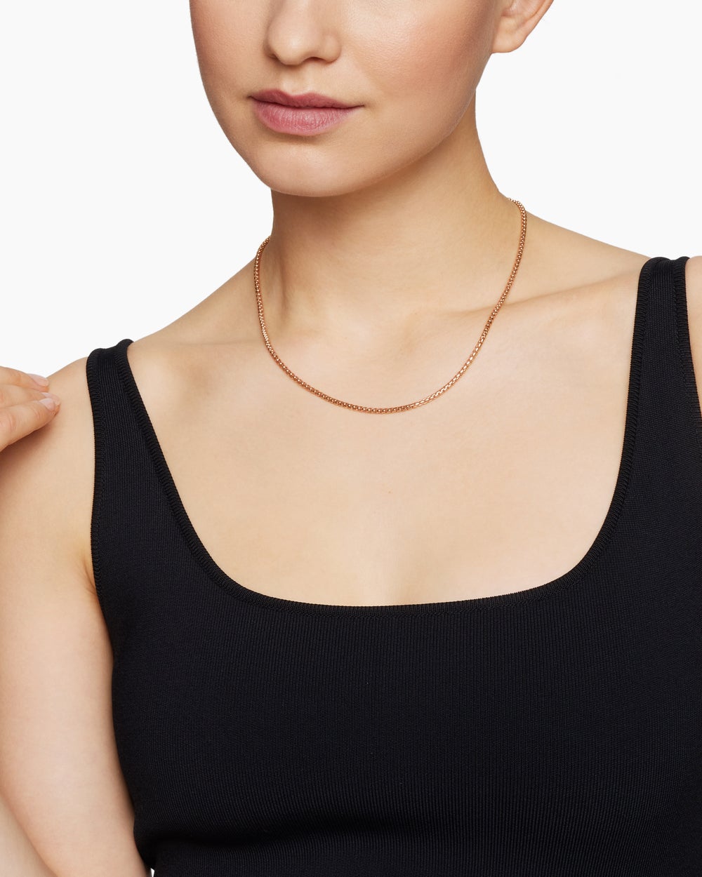 Womens Box Chain Necklace in 18ct Rose Gold, 2.7mm