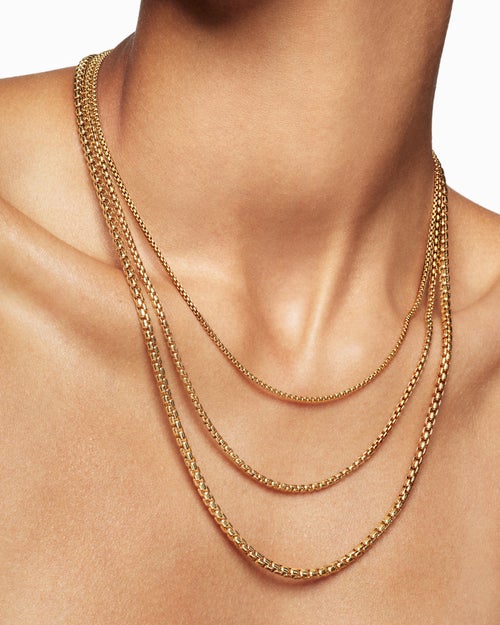 Womens Box Chain Necklace in 18ct Rose Gold, 2.7mm