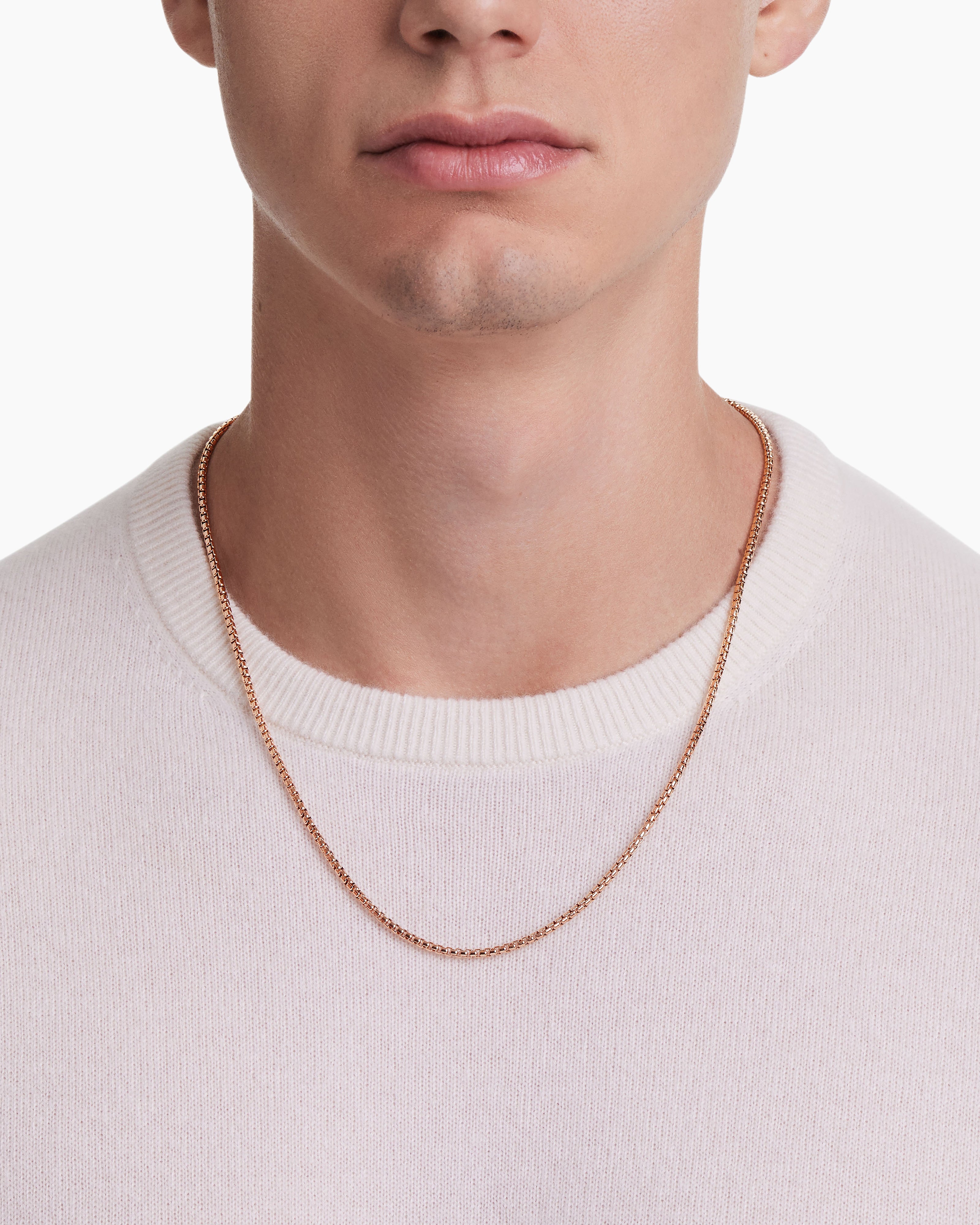Solid Box Chain Necklace 14K Rose Gold 18