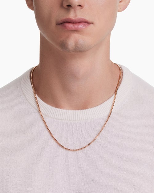 Mens Box Chain Necklace in 18K Rose Gold, 2.7mm