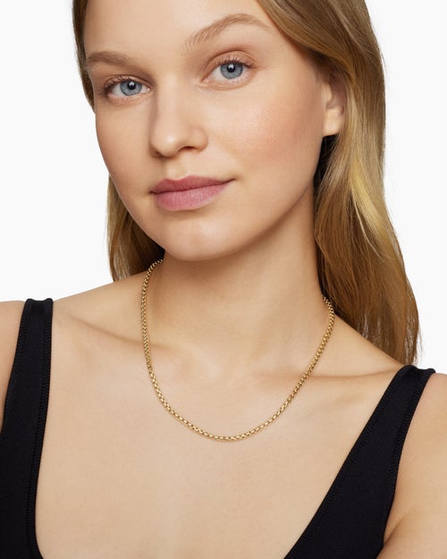 Womens Box Chain Necklace in 18K Yellow Gold, 3.6mm