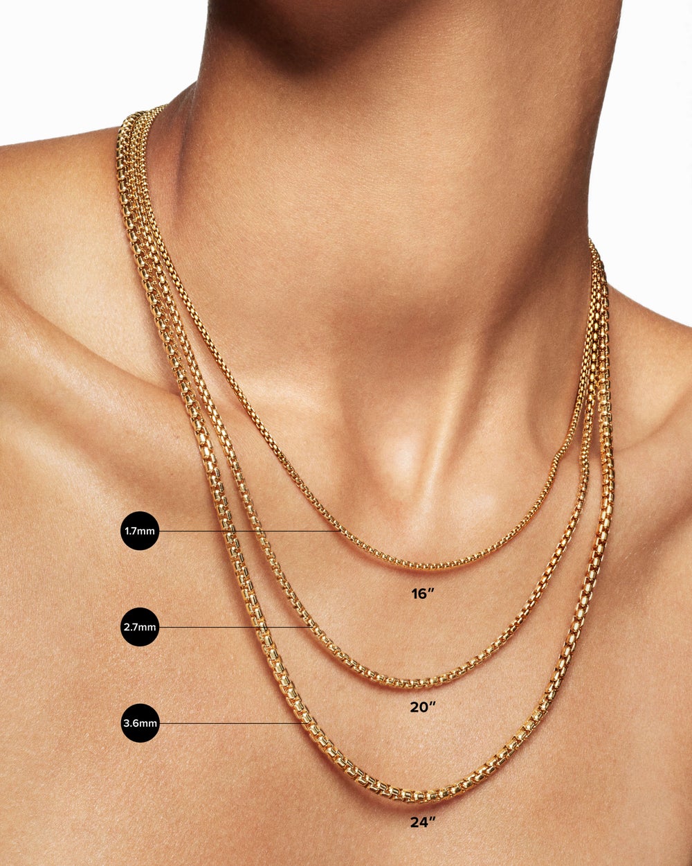 Womens Box Chain Necklace in 18K Yellow Gold, 3.6mm