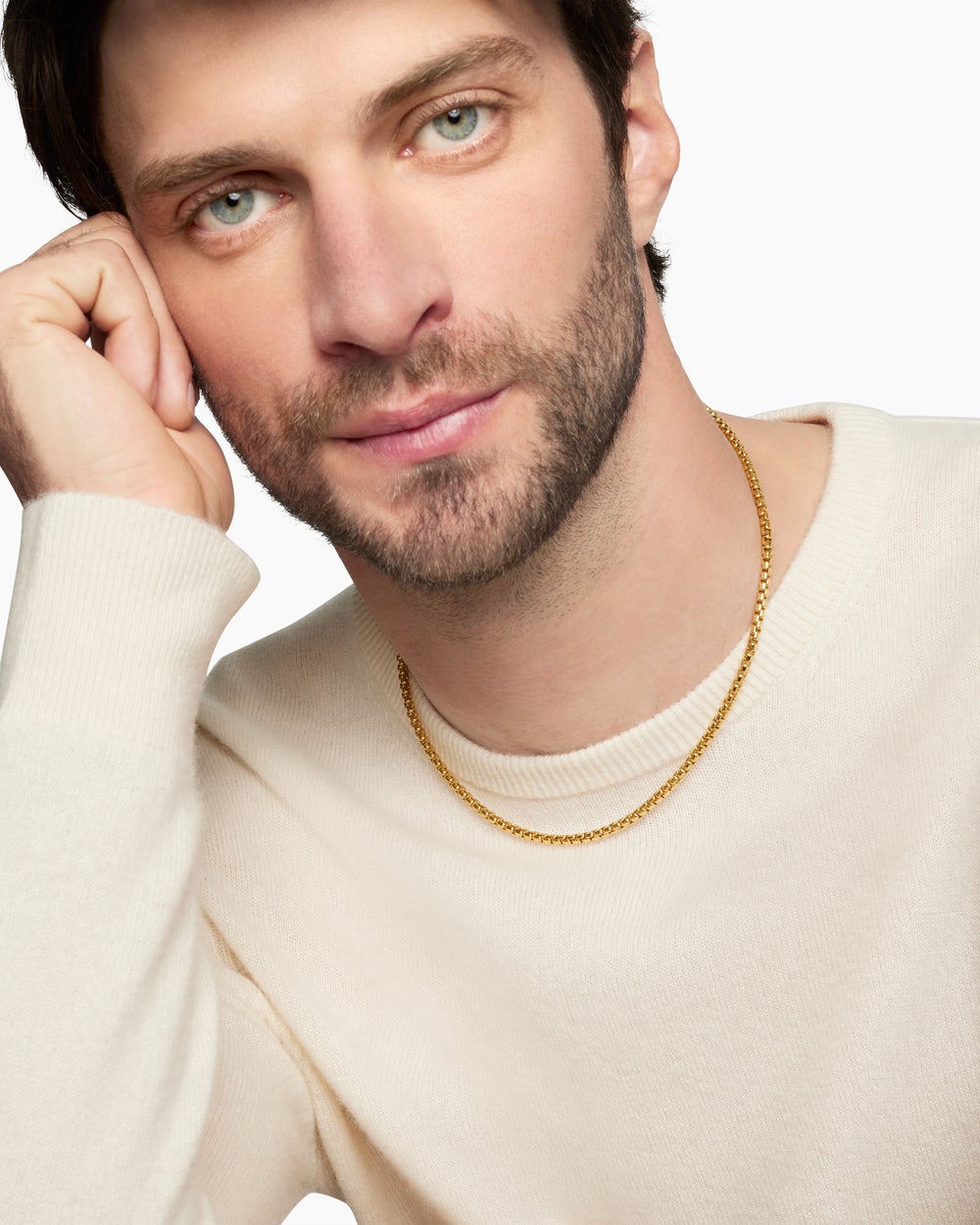 Mens Box Chain Necklace in 18K Yellow Gold, 3.4mm