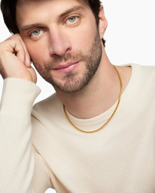 Mens Box Chain Necklace in 18K Yellow Gold, 3.4mm