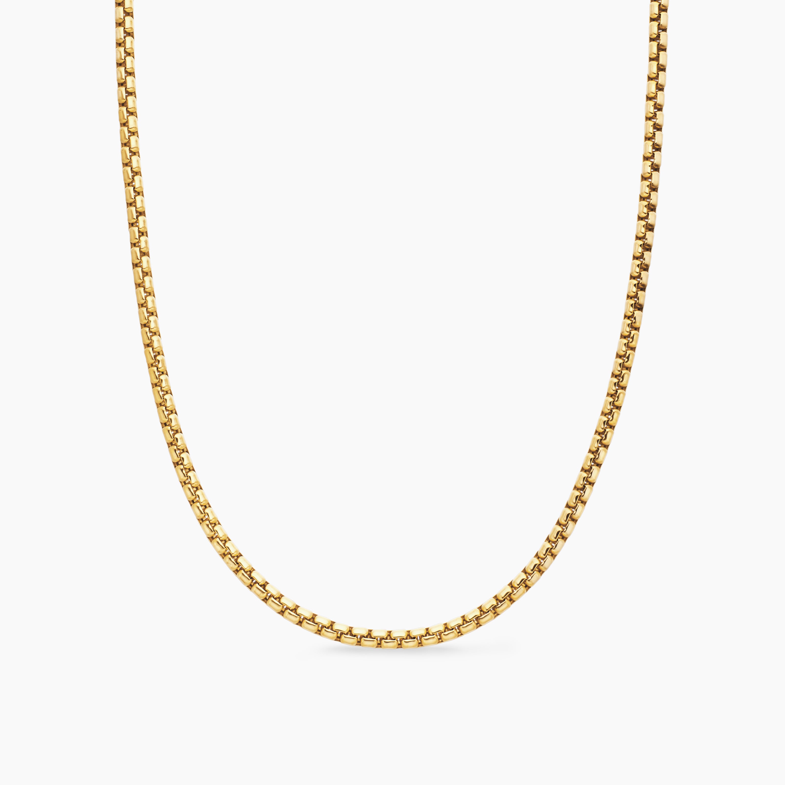 Mens Box Chain Necklace in 18K Yellow Gold, 3.4mm