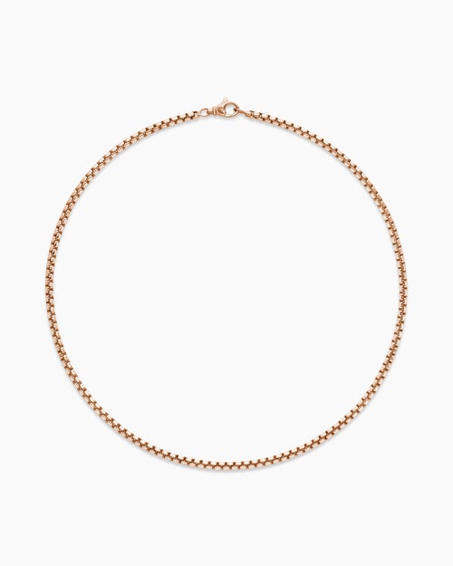 Mens Box Chain Necklace in 18K Rose Gold, 3.4mm