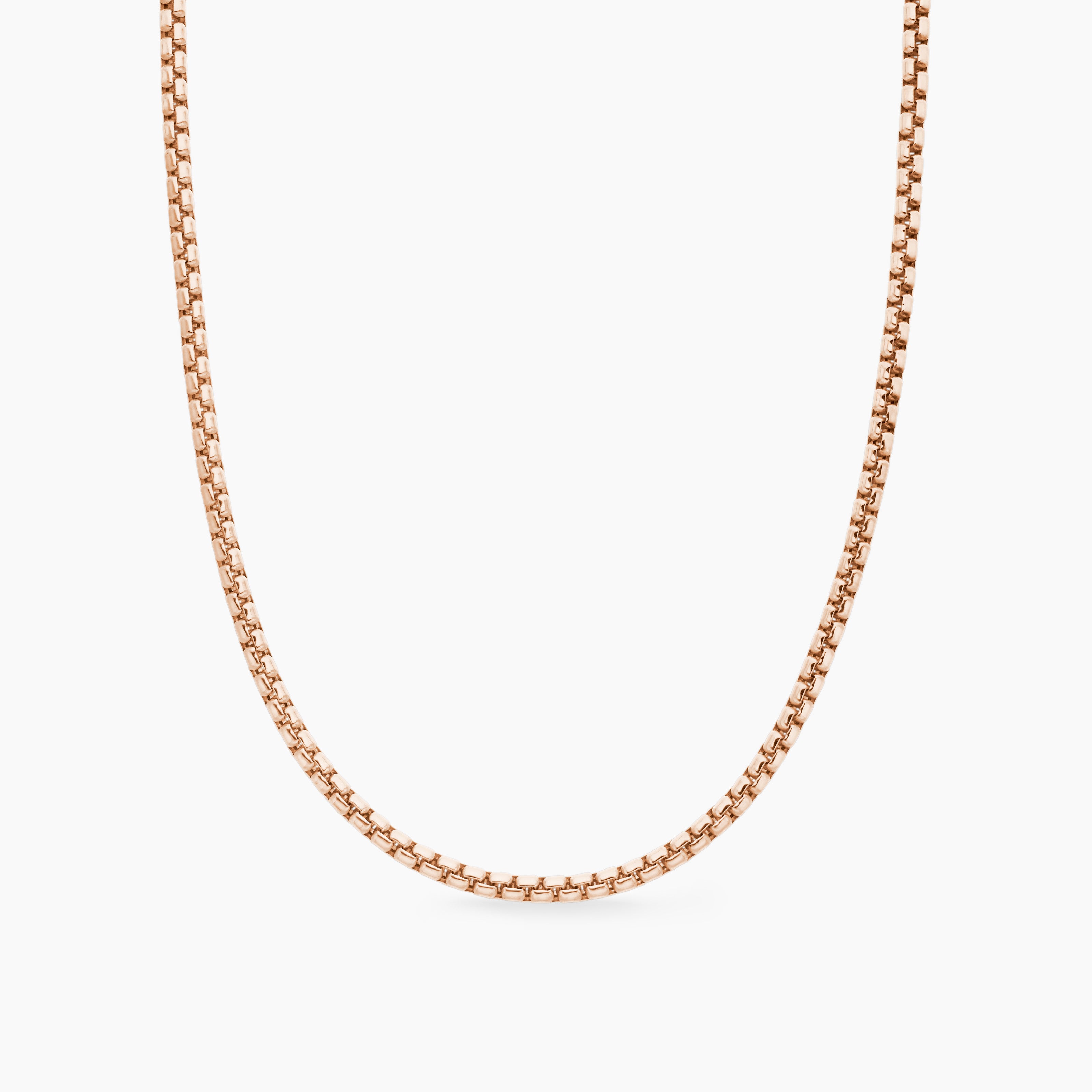 Mens Box Chain Necklace in 18K Rose Gold, 3.4mm