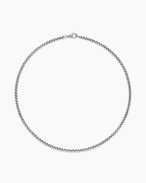 Mens Box Chain Necklace in 18K White Gold, 3.4mm
