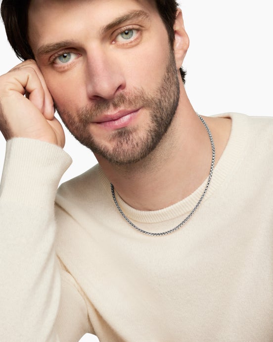 Box Chain Necklace in 18K White Gold, 3.4mm