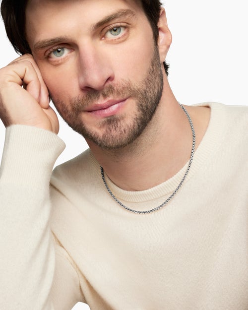 Mens Box Chain Necklace in 18K White Gold, 3.4mm