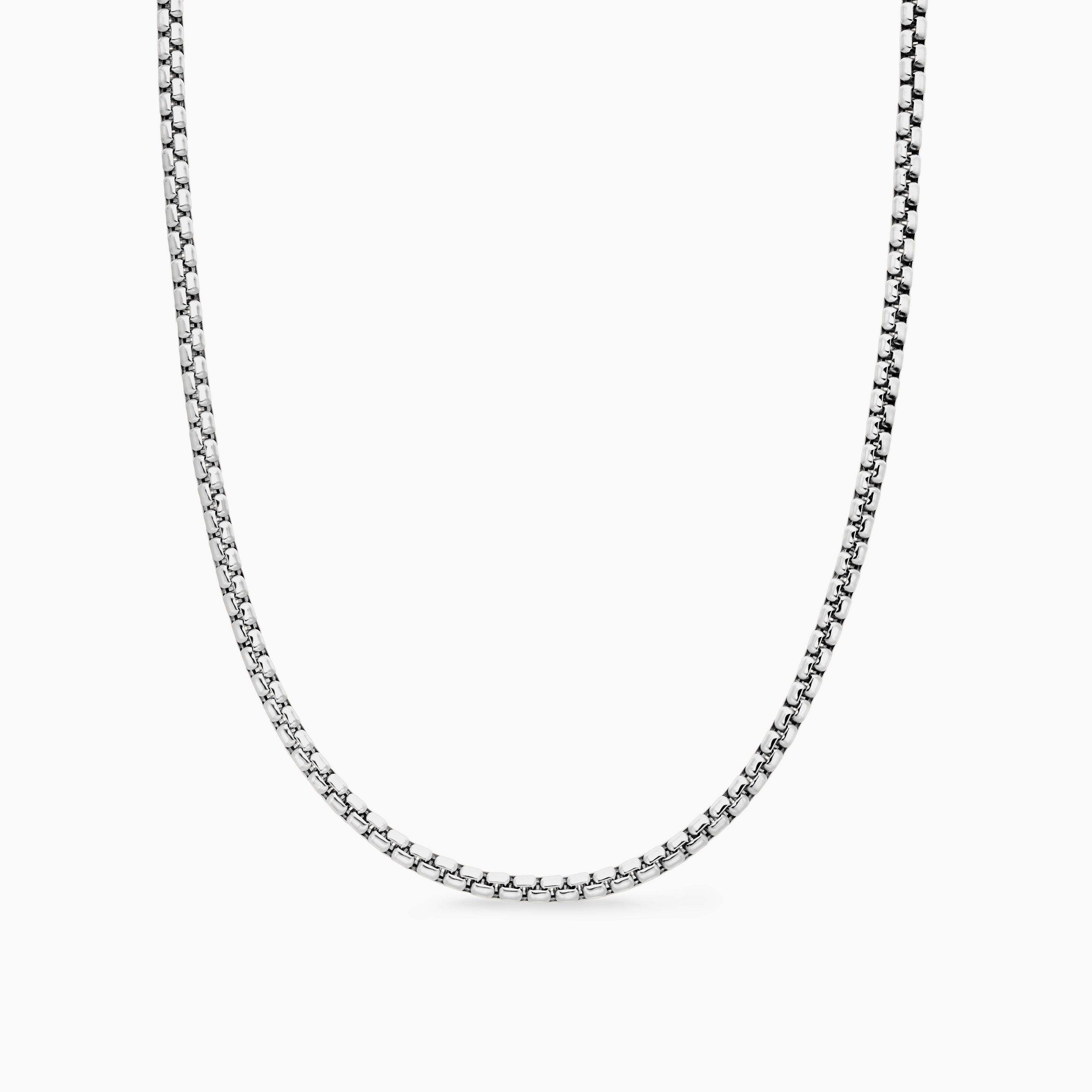 Mens Box Chain Necklace in 18K White Gold, 3.4mm