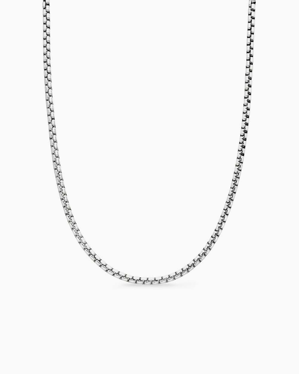 Mens Box Chain Necklace in 18K White Gold, 3.4mm